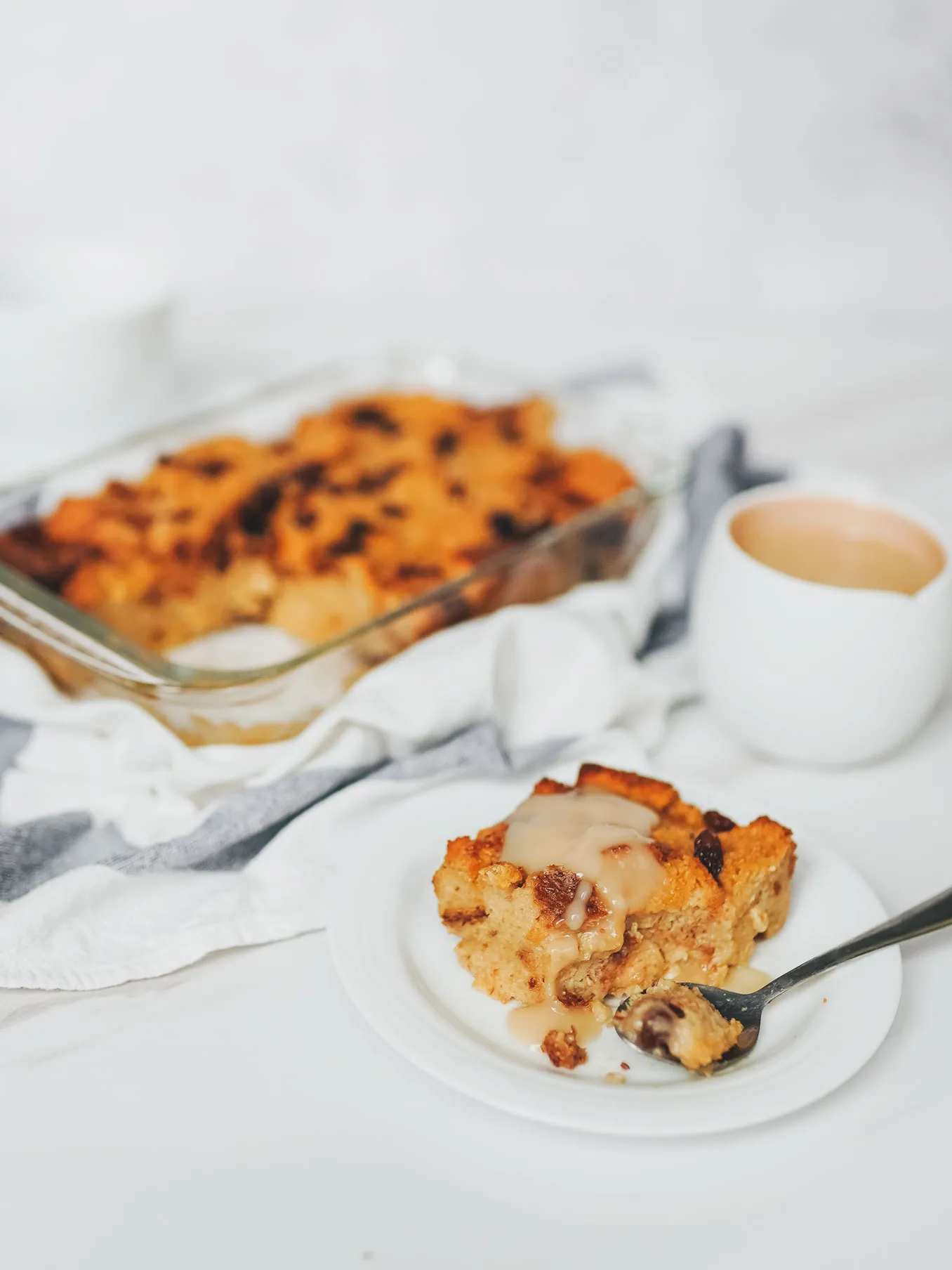 Low Sugar Bread Pudding with Vanilla Rum Sauce